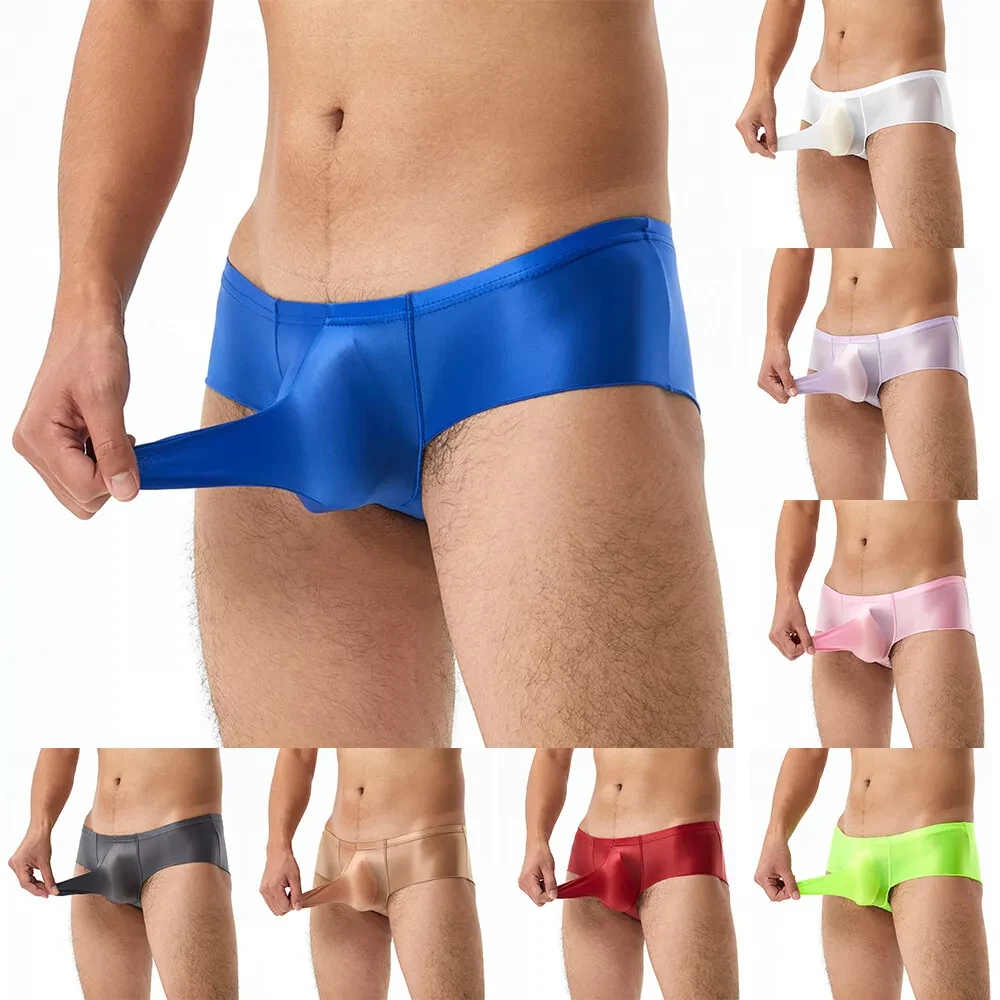 Mens Silky Pouch Boxer Briefs Penis Sheath Trunks Underpants Thongs Underwear US