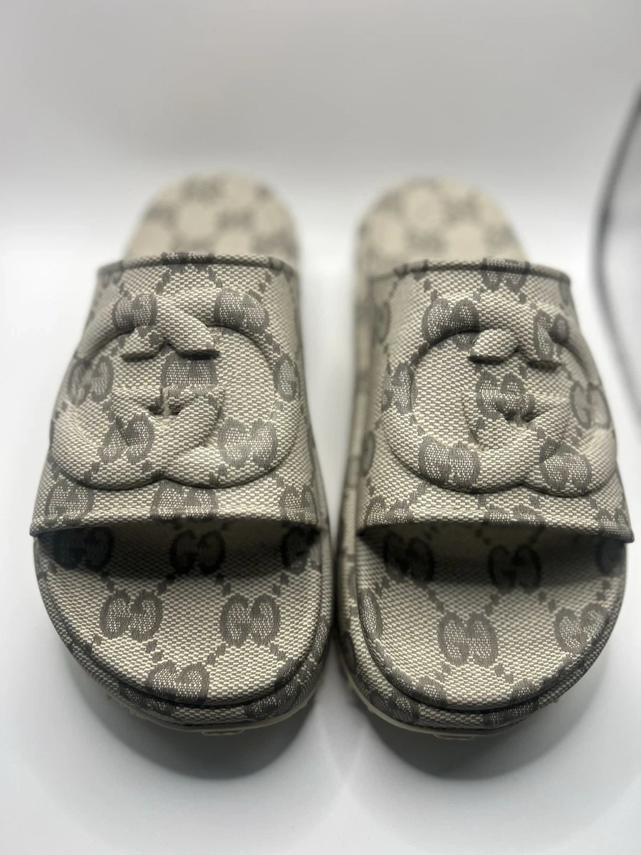 Gucci Authentic Slide Sandals Interlocking G Logo Beige Men's SZ G 10 US 10.5