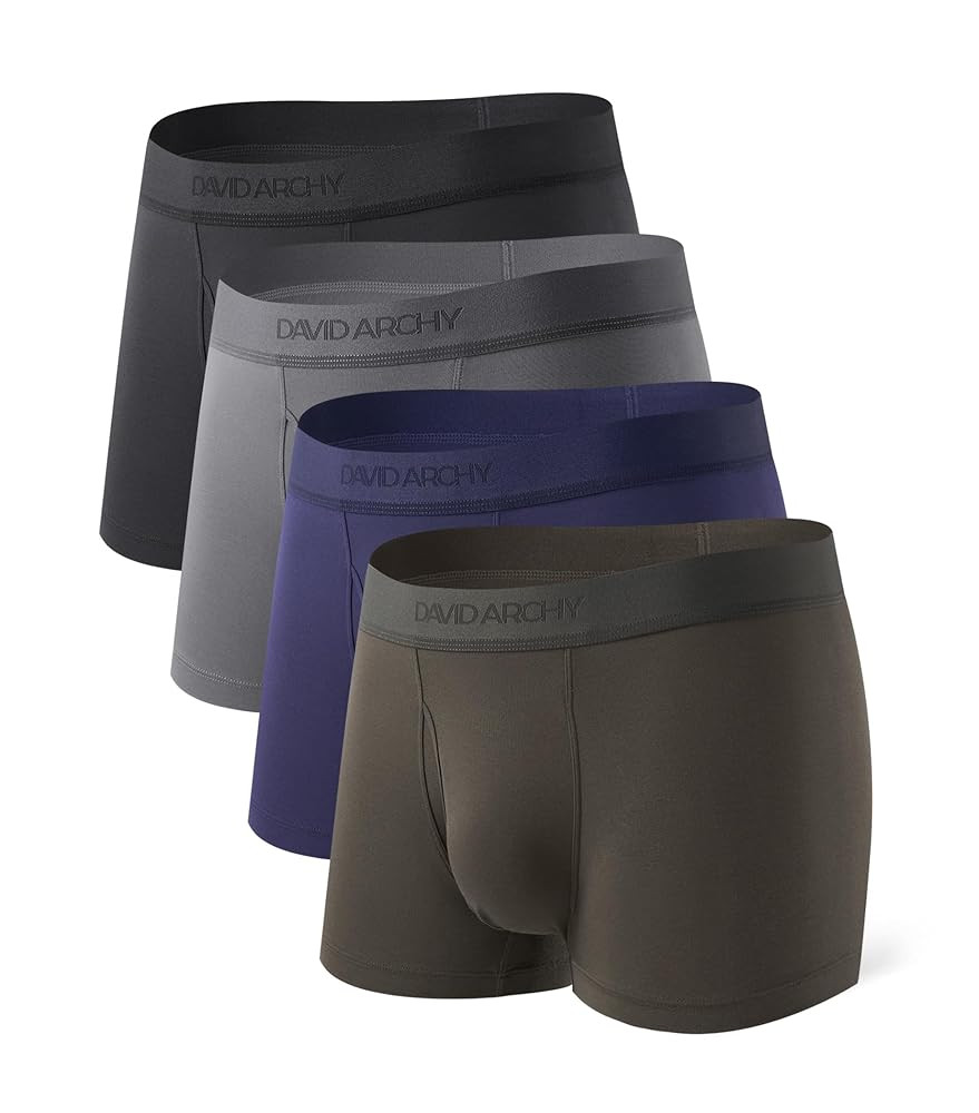 DAVID ARCHY Mens Trunks Underwear Micro Modal Support Pouch with Fly Ultra Soft Breathable Men's Underwear 4 Pack