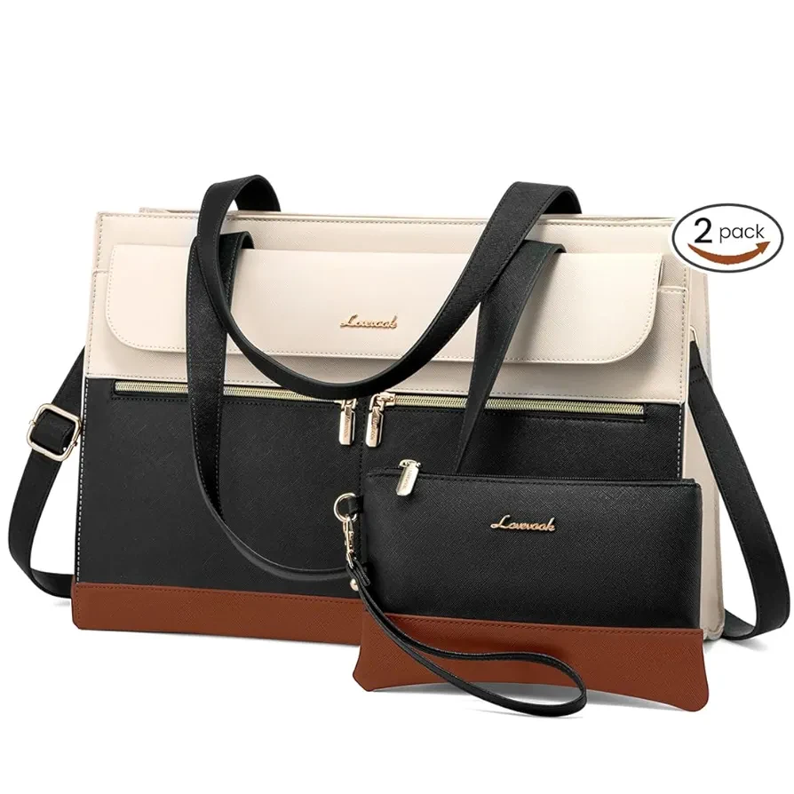 LOVEVOOK Laptop Bag for Women 15.6 Inch Laptop Tote Work Bag Professional Leather Computer Briefcase Waterproof Handbag Shoulder Bag Large Capacity Business Teacher Office Bag Crossbody Purse