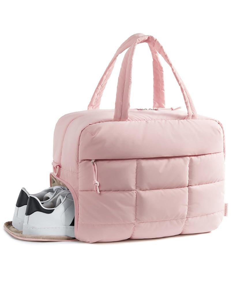 BAGSMART Gym Bag for Women, Carry on Travel Duffel Bag, Water-resistant Weekender with Shoe Compartment, Light Pink
