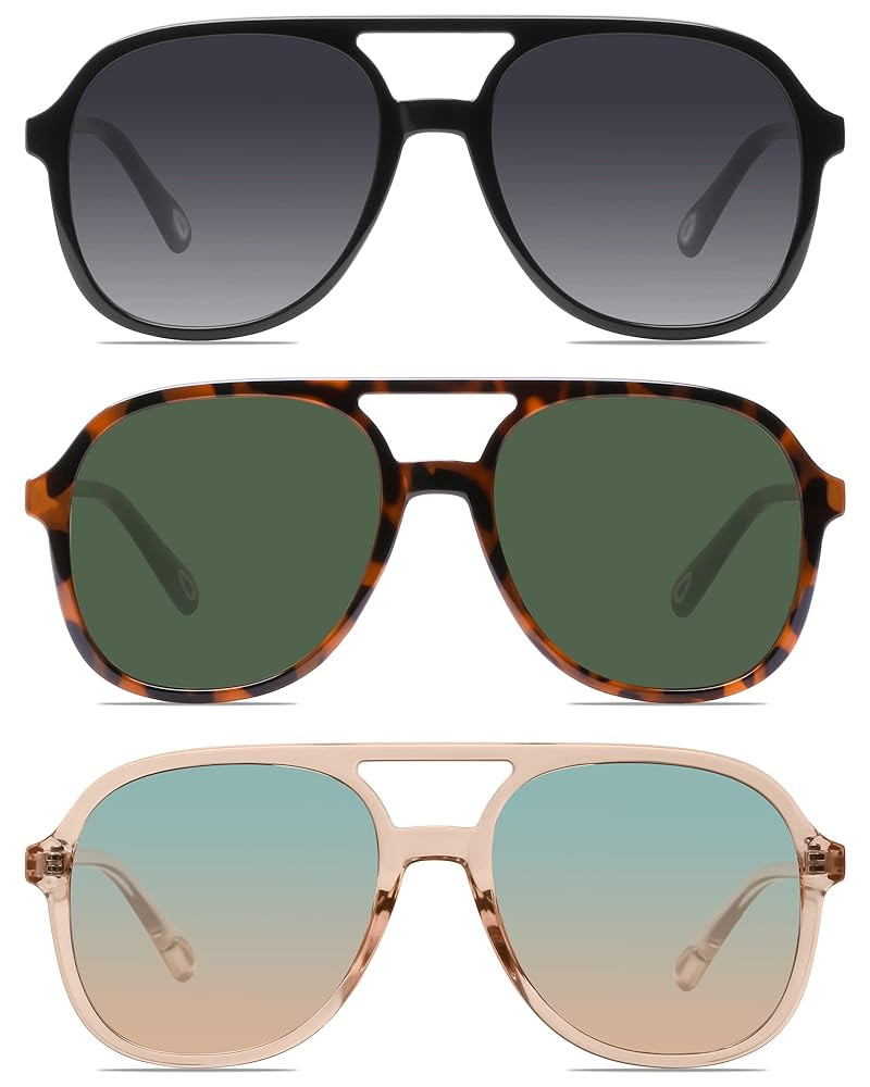 YDAOWKN Retro Square Aviator Sunglasses for Womens Mens Vintage 70s Double Bridge Sun Glasses