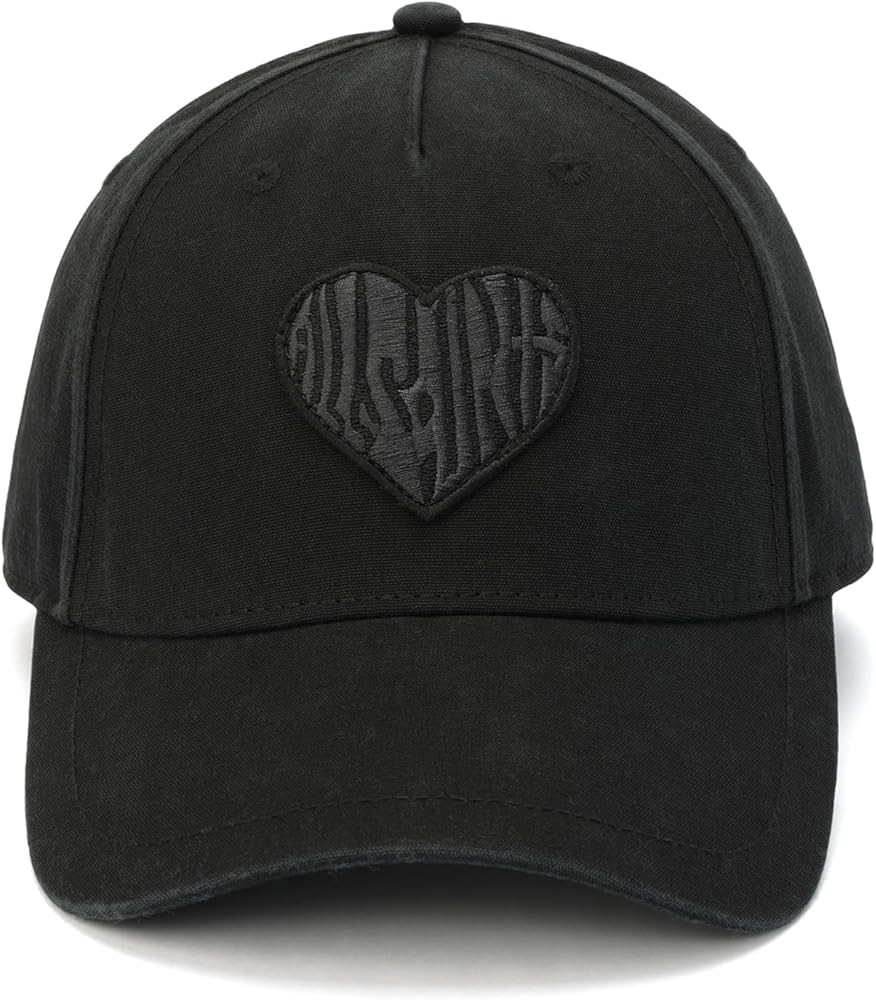 Men's Heart Patch Baseball Cap, Hat with Adjustable Strap, 100% Cotton, Curved Brim, Black