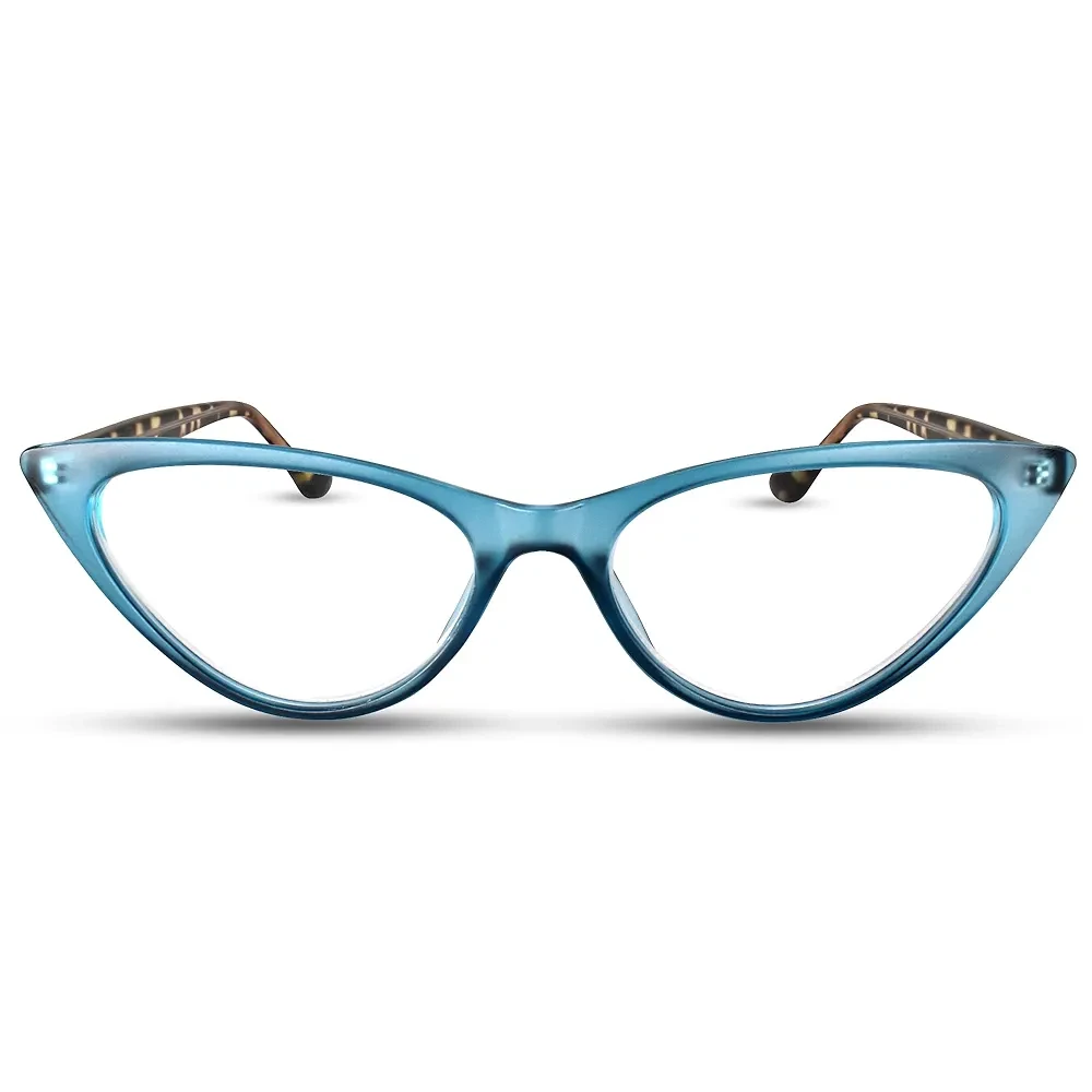 Turquoise Blue Funky Cat Eye Reading Glasses for Women – Stylish Premium Readers with Spring Hinges, Solid & Sturdy Frame, Scratch Resistant Lenses – Fashion Fit for All Face Shapes, Strength 4.00