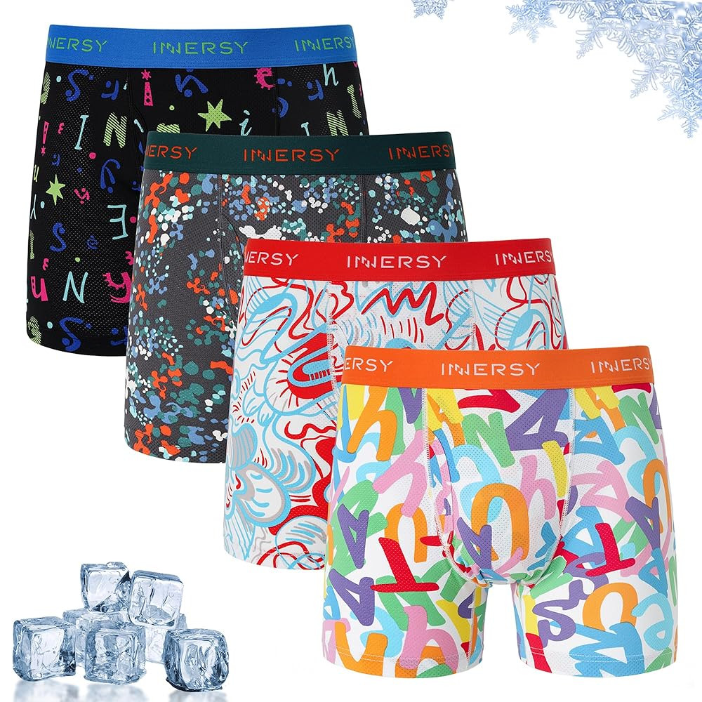 INNERSY Men's Breathable Mesh Boxer Briefs Cooling Moisture Wicking Underwear for Summer 4-Pack