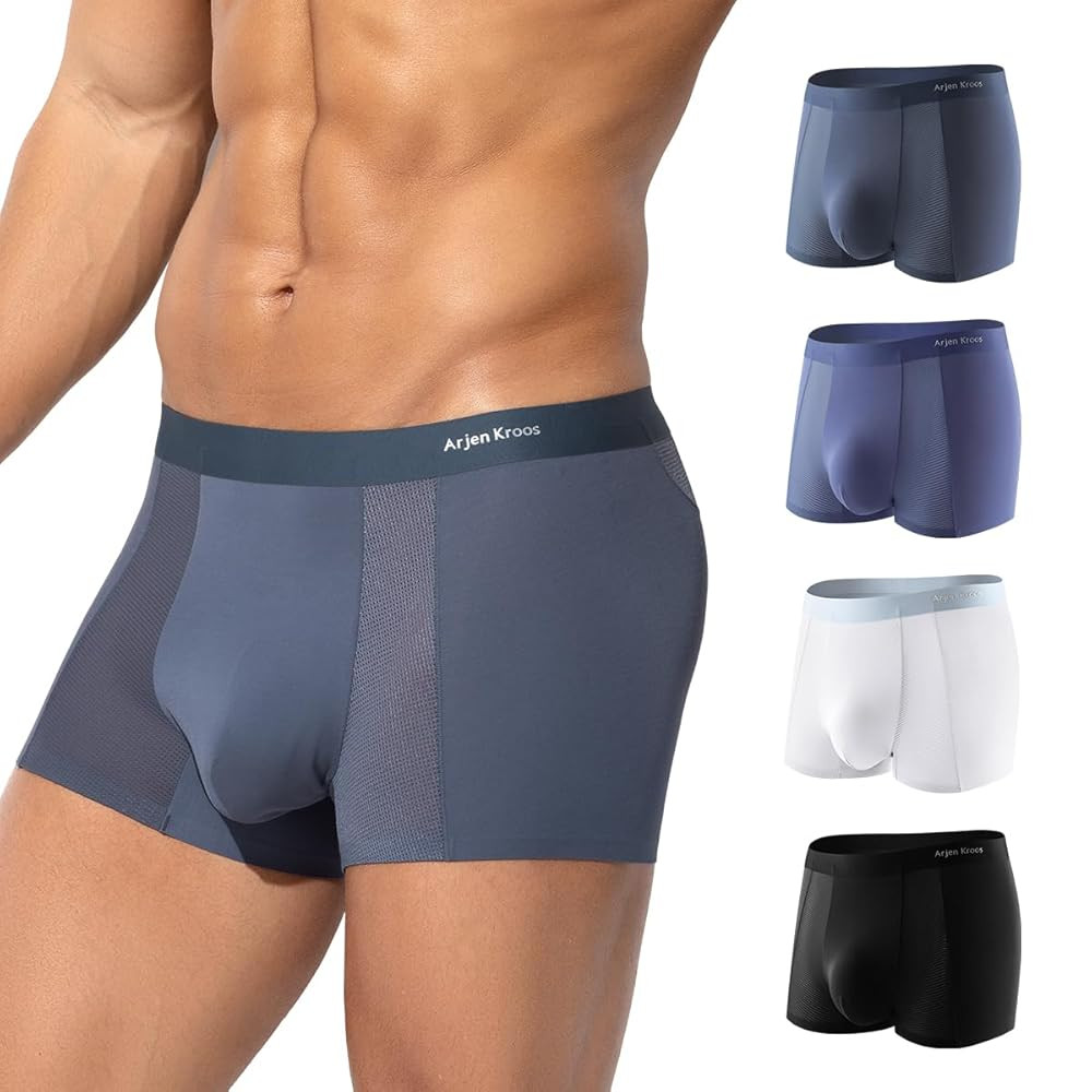Arjen Kroos Mens Boxer Briefs Sexy Modal Mesh Underwear with Pouch Moisture Wicking Breathable Trunks 4 Pack