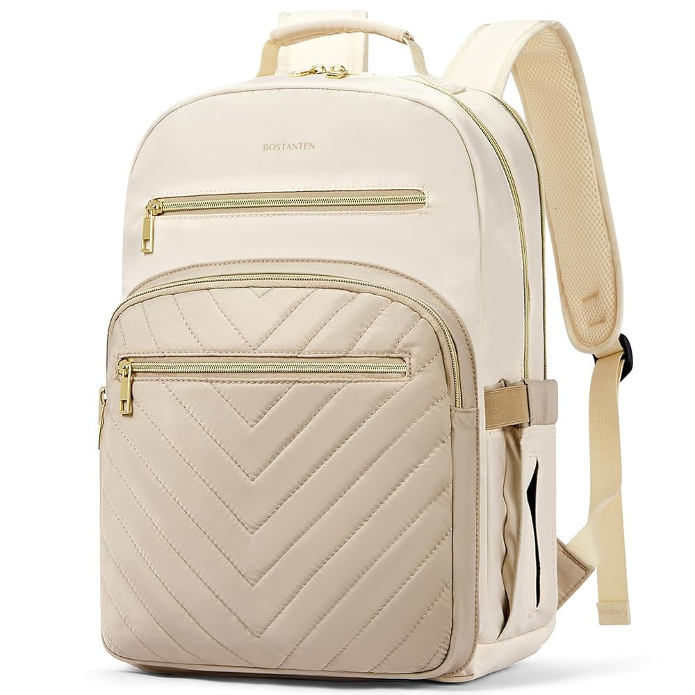 BOSTANTEN 15.6 Inch Laptop Backpack for Women- College Teacher Computer Bag Travel Backpack Purse, Beige