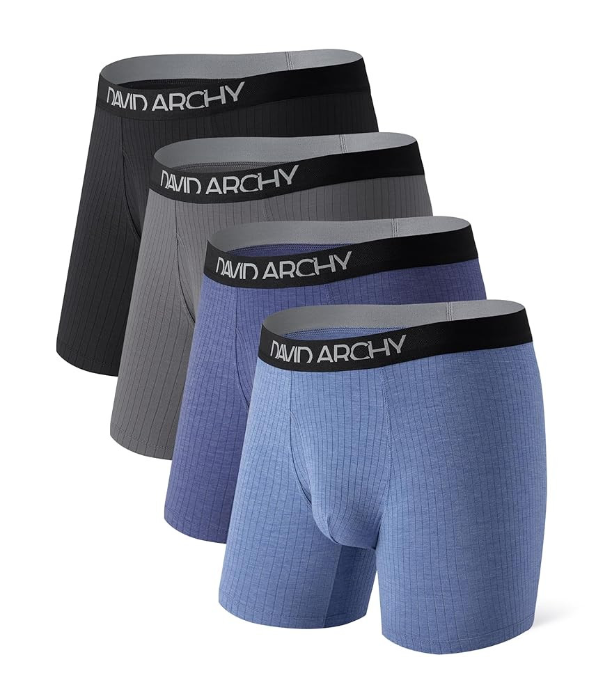 DAVID ARCHY Men's Underwear Breathable Rayon Made from Bamboo Boxer Briefs for Men 4 Pack with Fly