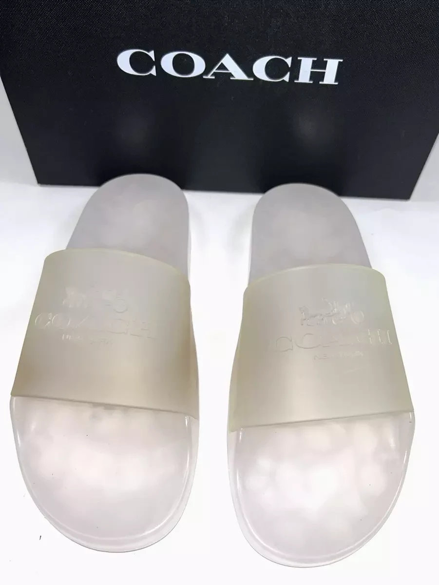 COACH Size 10 Men's Sandal POOL Slide Clear Chalk Rubber Carriage NEW