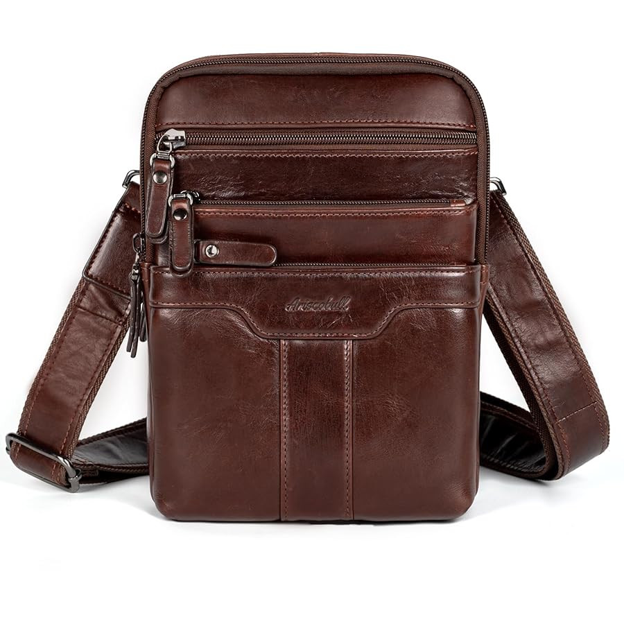 Leather Messenger Bag for Men, Small Leather Sling Shoulder Bag Messenger Pack for Men, Man Purse