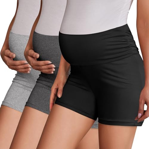 Ekouaer 3 Pack Women's Maternity Shorts Stretchy Workout Pregnancy Shorts Comfy Lounge Pajama Sleepwear S-XXL