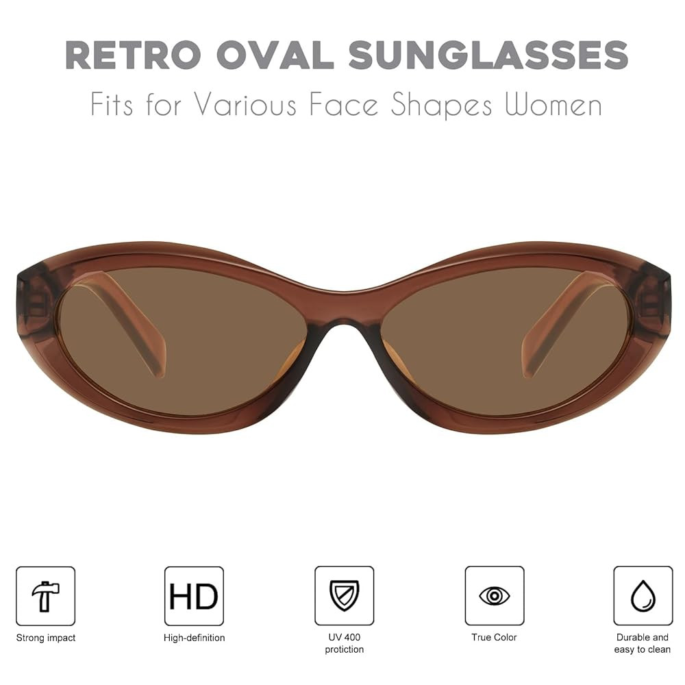 mosanana Oval Cat Eye Sunglasses for Women Retro Y2K Style MS52372