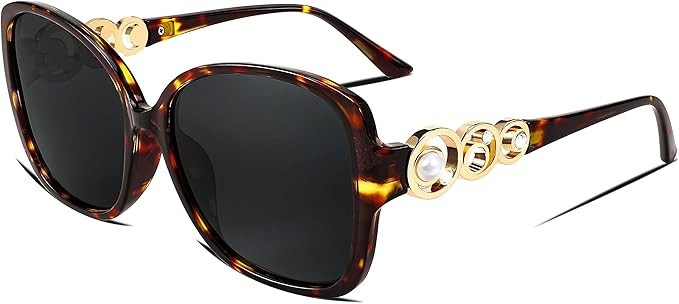 FEISEDY Women's Fashion Sunglasses, Oversized Square Frame with Pearl Sparkling, Polarized UV Protection B2821