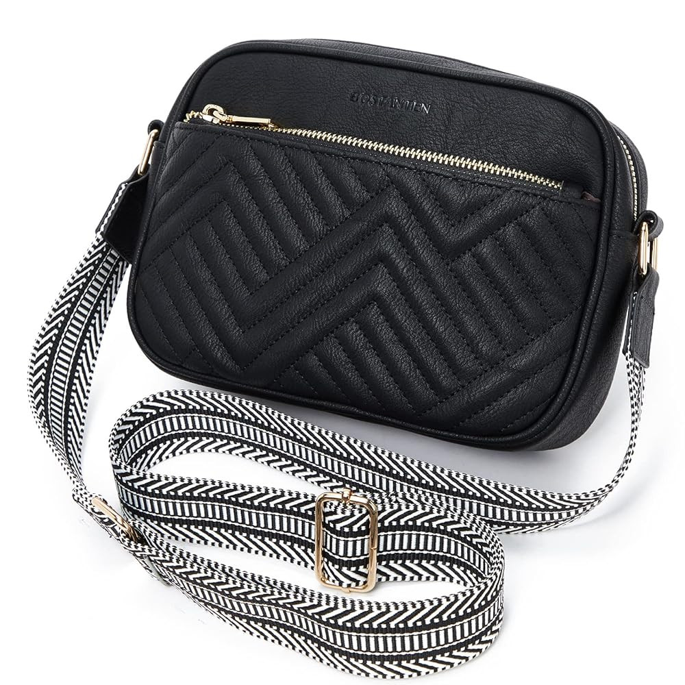 BOSTANTEN Quilted Crossbody Bags for Women Vegan Leather Purses Small Shoulder Handbags with Wide Strap