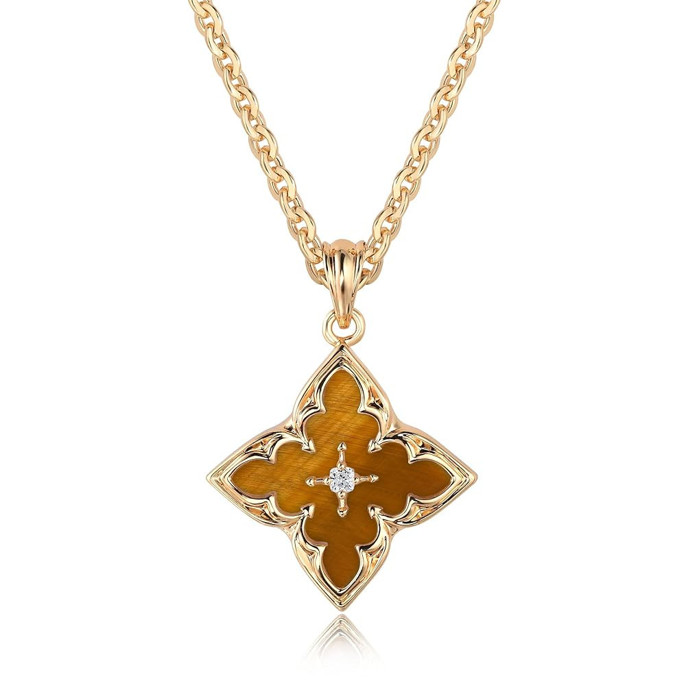 Fettero Gold Clover Necklace for Women Dainty 14K Gold Plated CZ Pendant Necklace Adjustable Chain Choker Charm Colorful Clover Pendant Lucky Necklaces for Women Jewelry