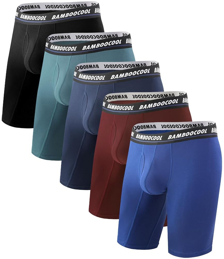 BAMBOO COOL Men's Long Boxer Briefs Performance Long Leg Sports Boxer Brief Underwear MultiPack