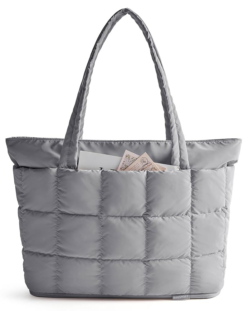 BAGSMART Expandable Tote Bag for Women, Puffer Work Tote Water-Resistant Quilted, Nurse and Carry-On Travel Gym Bag
