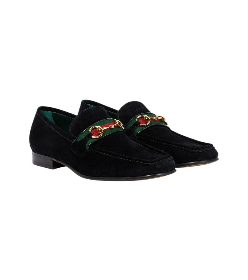 Authentic Men's Gucci Black Supersoft Suede Horsebit Loafers 757771 New $950