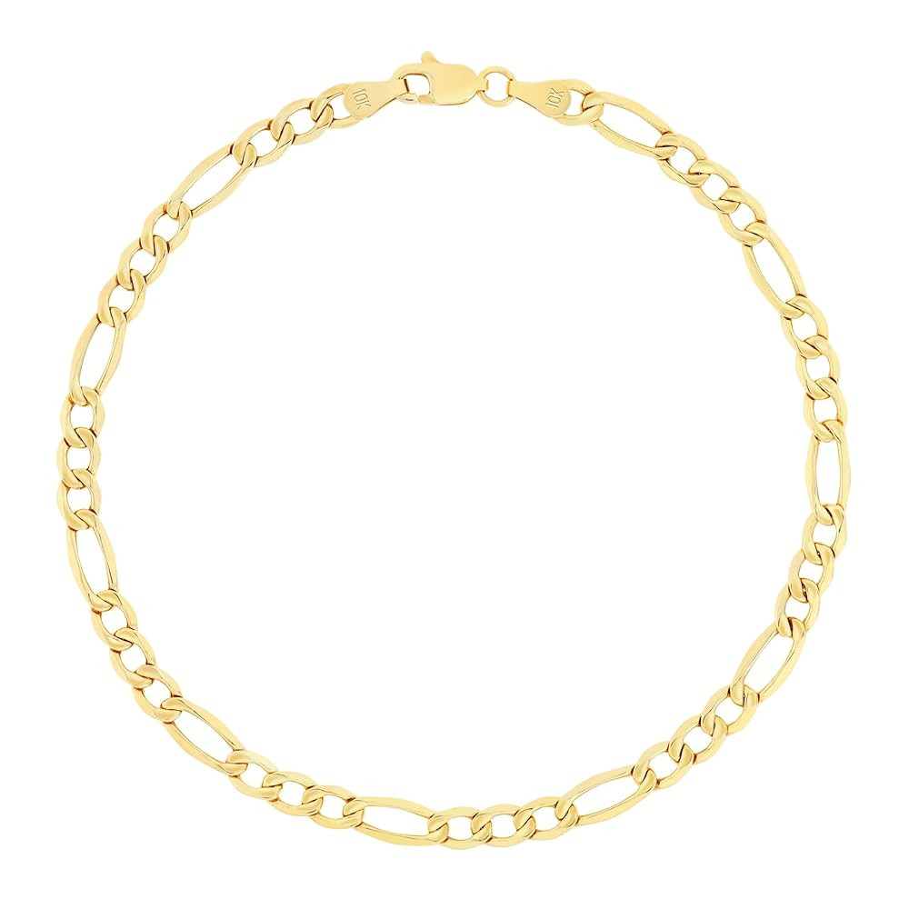 10k Real Yellow Gold Figaro Link 4.5mm Chain Bracelet (7"-9") Italian Jewelry for Men & Women