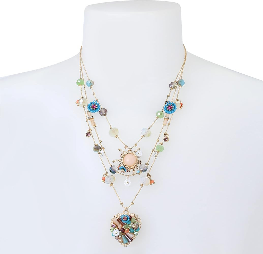 Betsey Johnson Womens Butterfly Charms Layered Necklace