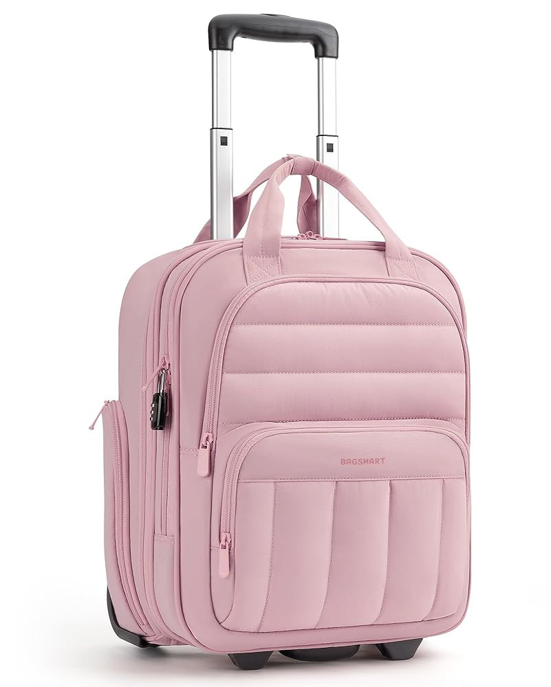 BAGSMART Underseat Carry on Luggage with Wheels, 16-inch Under Seat Luggage, Lightweight Travel Luggage Travel Suitcase for Women, Personal Item Bag, Blush Pink