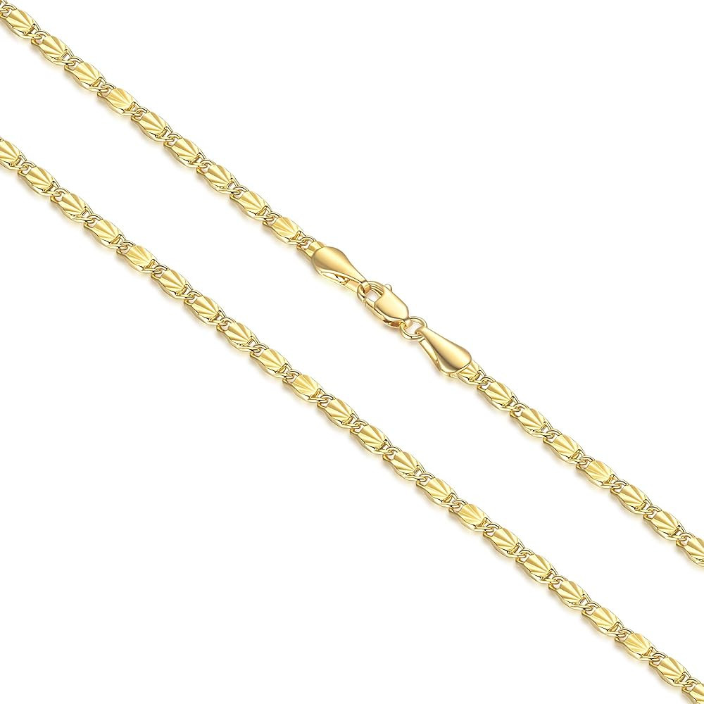 Audrey store 14K Gold Necklaces for Women Trendy Golden Chunky Necklace Thin Gold Chain for Men Radiant Shine and Flat Non Tarnish Golden Necklace Men 16,18,20,22,24IN (16in)