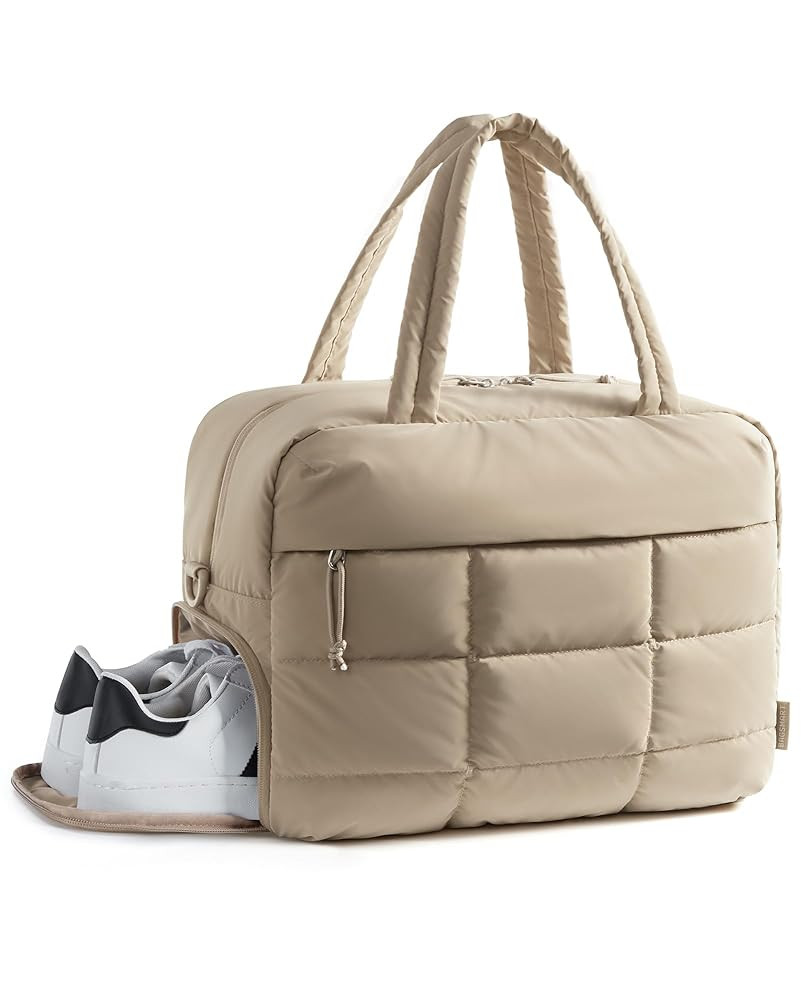 BAGSMART Gym Bag for Women, Carry on Travel Duffel Bag, Water-resistant Weekender with Shoe Compartment, Camel