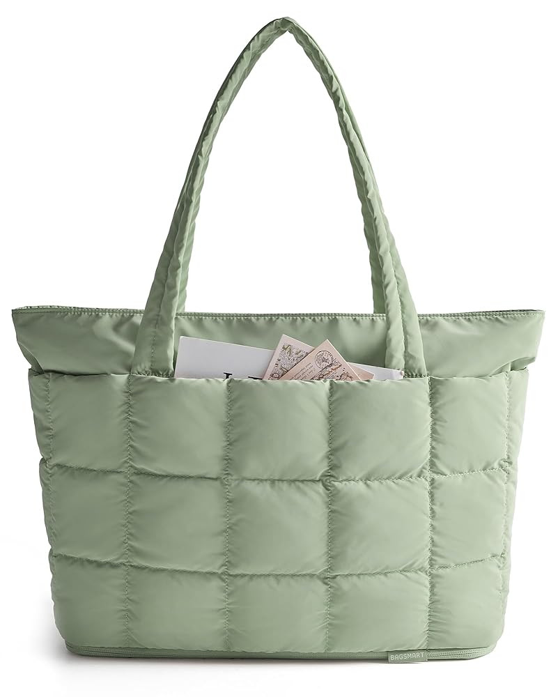 BAGSMART Expandable Tote Bag for Women, Puffer Work Tote Water-Resistant Quilted, Nurse and Carry-On Travel Gym Bag