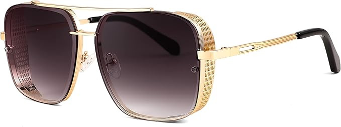 FEISEDY Sunglasses Mens Women Vintage Pilot Square Trendy Metal Steampunk Fishing Driving Sun Glasses B2894