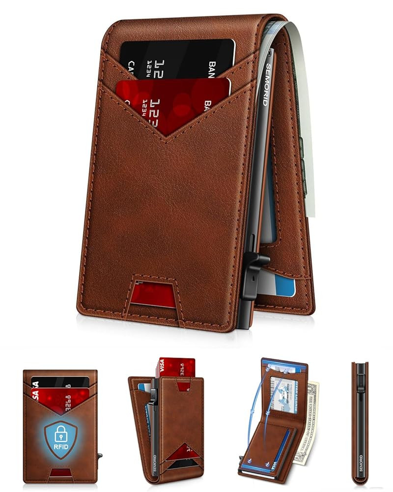 Wallet for Men Wallet with Slim Pop Up Card Holder for 12-14 Cards, RFID Blocking Bifold Minimalist Smart Wallet, Credit Card Holder with ID Window & Cash Slot, Compact Metal Card Case, Gifts for Men