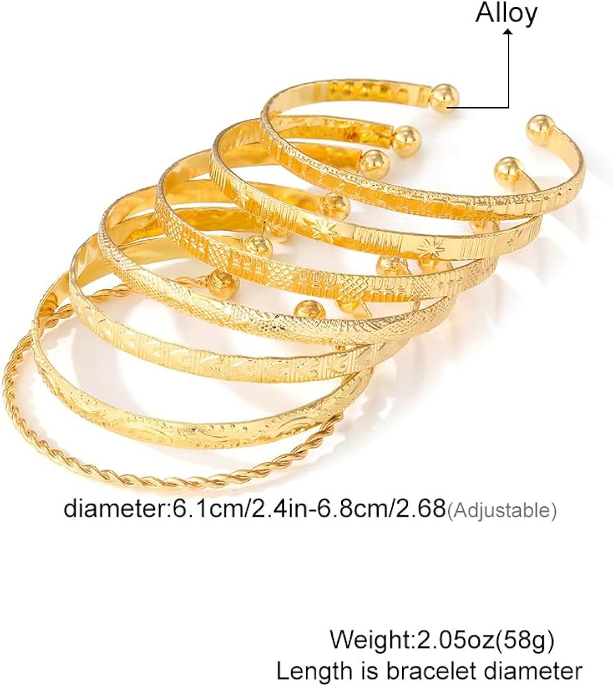 KISS WIFE Gold Bangles for Women, Open Adjustable Bangle Bracelets, Multi Layer Stackable Cuff Bracelet Set, Fashion Accessories Costume Jewelry Gift for Women