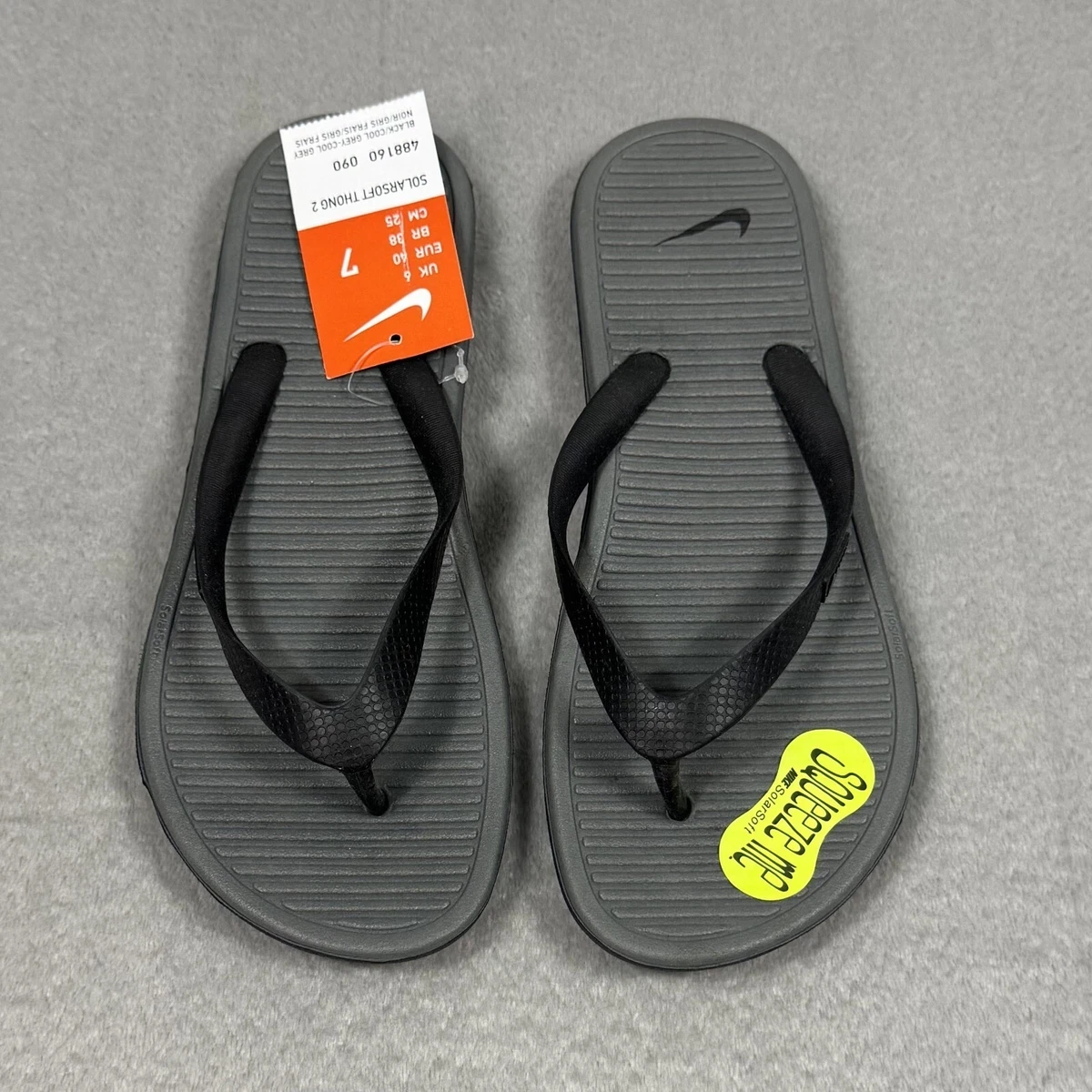 Nike Solarsoft Thong 2 Mens Flip Flops 488160-090 Black/Grey Size 7 NEW