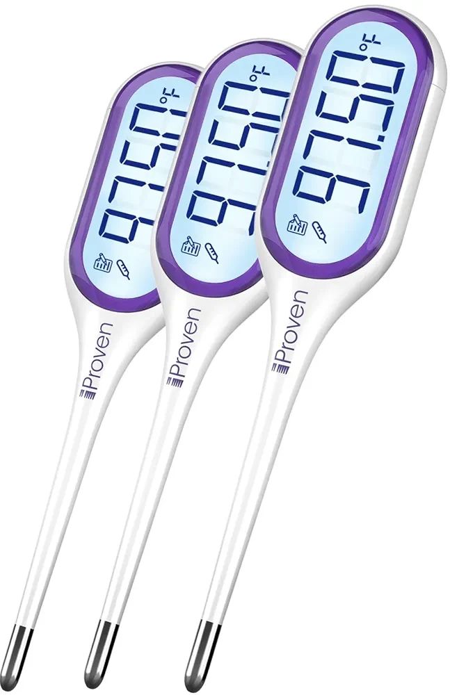 iProven Basal Body Thermometer with Backlight & Big Digits, 1/100 Degree High Precision, BBT for Ovulation Tracking, 30 Memory Recall, Accurate Fertility Temperature Tracker (3-Pack)