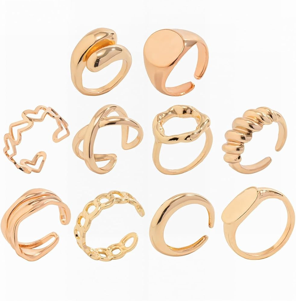 FUTIMELY 14K Gold Stackable Knuckle Rings Set for Women Teen Girls,Aesthetic Silver 10Pcs Trendy Dainty Open Midi Rings Set,Midi Finger Rings Pack Jewelry Gifts