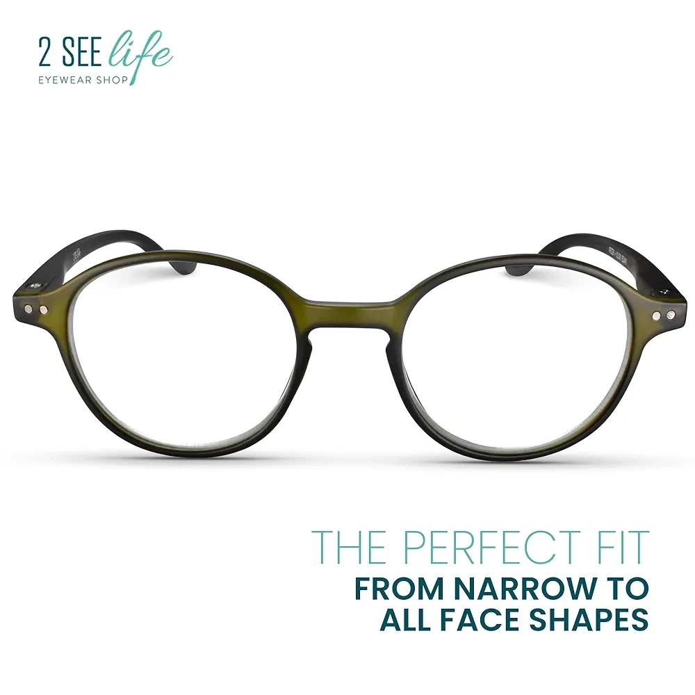 Dark Green Small Retro Round Reading Glasses for Women & Men with Sturdy Made - Trendy Narrow Face Readers for Women & Men - Spring Hinges to Fit all Face Shapes High End Reader Glasses - Cheaters 2.5