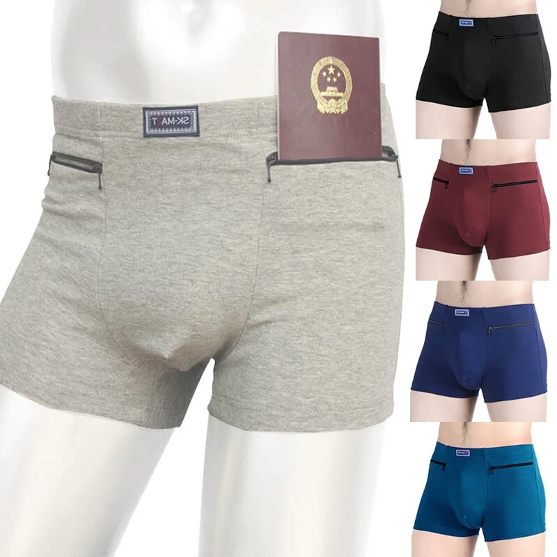 Men Breathable Boxer Short Travel Brief with Hidden Pocket Comfortable Underwear