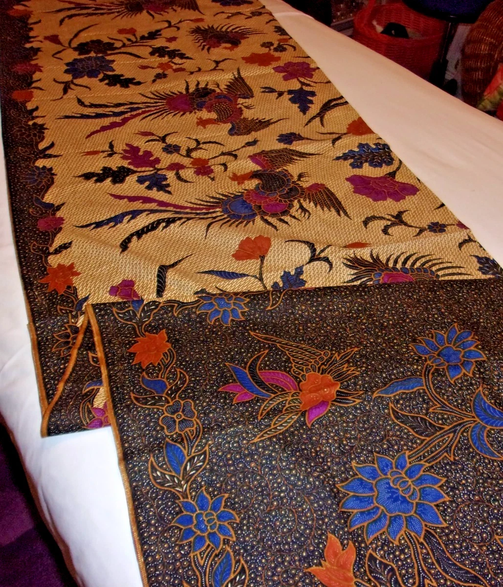 Fabric Indonesian Batik Light Weight Cotton Blue Green Purple Brown 2 yds New