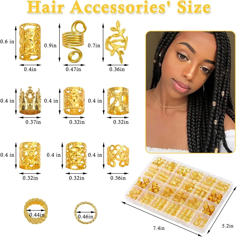 Lucomb 220 Pcs Gold Hair Jewelry for Braids, Loc Jewelry for Hair Dreadlock, Loc Charms for Women, Metal Gold Braids Rings Cuffs Clips for Dreadlock Accessories Clip Braids Extensions Decorations