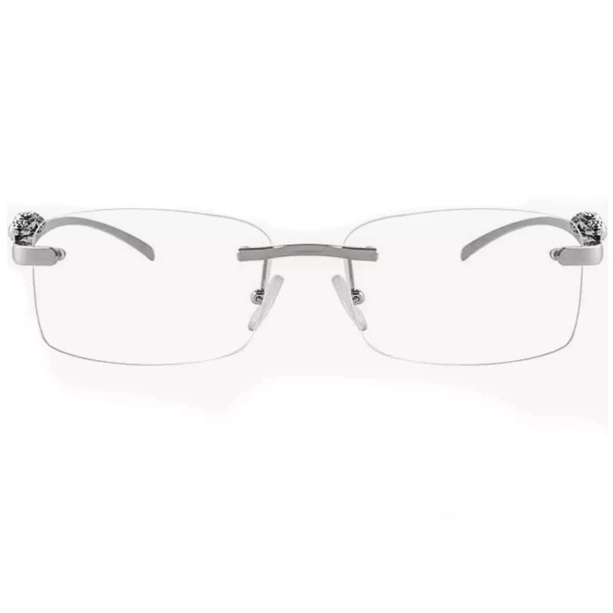 Men's Luxury Leopard Clear Lens Silver Frame Hip Hop Retro Rectangular Glasses