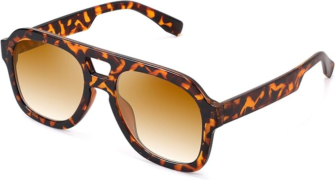 FEISEDY Vintage Aviator Sunglasses Double Bridge Women Men Large Square Thick Frame Trendy Eyewear UV400 B2846