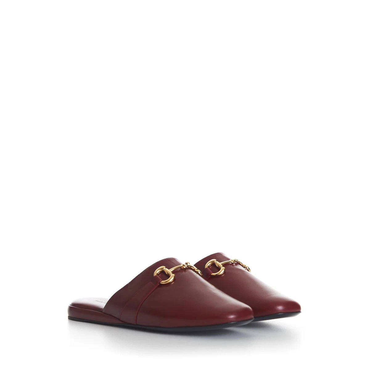 GUCCI 695$ Men's Vintage Red Leather Slippers - Horsebit Application