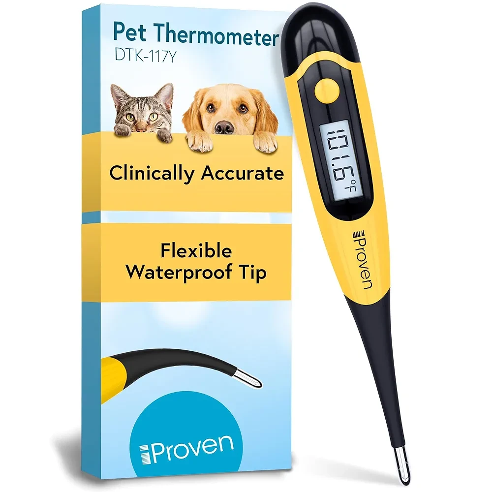 iProven Dog & Cat Thermometer for Accurate Fever Detection, Comfortable Flexible Tip, Waterproof Pet Thermometer, Fast Readings in 20 sec, Whelping and Veterinary Supply, DTK-117Y
