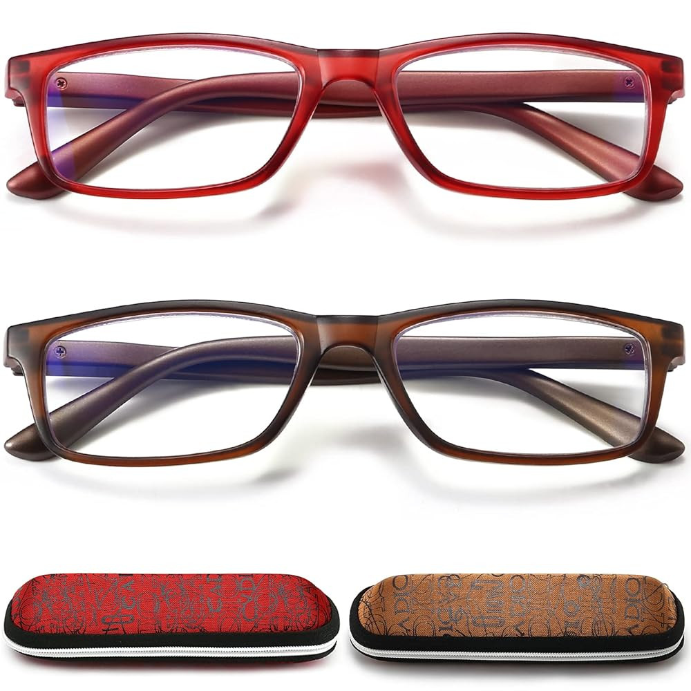 Reading Glasses Blue Light Blocking for Men Women,Rectangular Frame Computer Readers with Spring Hinge