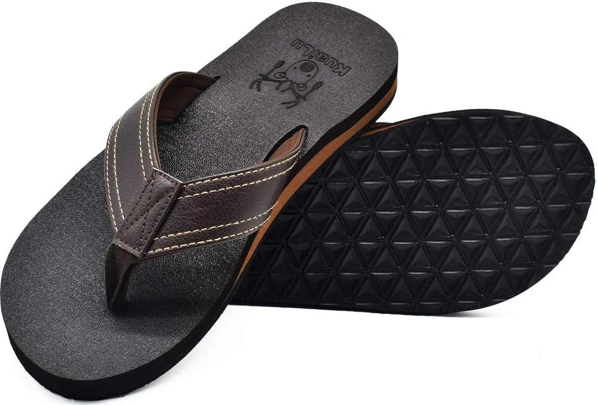 Men's Leather Flip Flops Arch Support Summer Beach Pool Water Thong Sandals W...