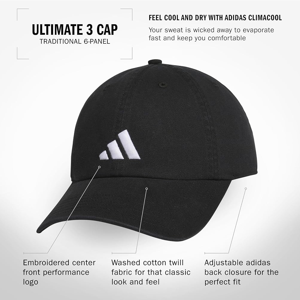 adidas Men's Ultimate Hat Relaxed Crown Adjustable Fit Strapback Cotton Baseball Cap