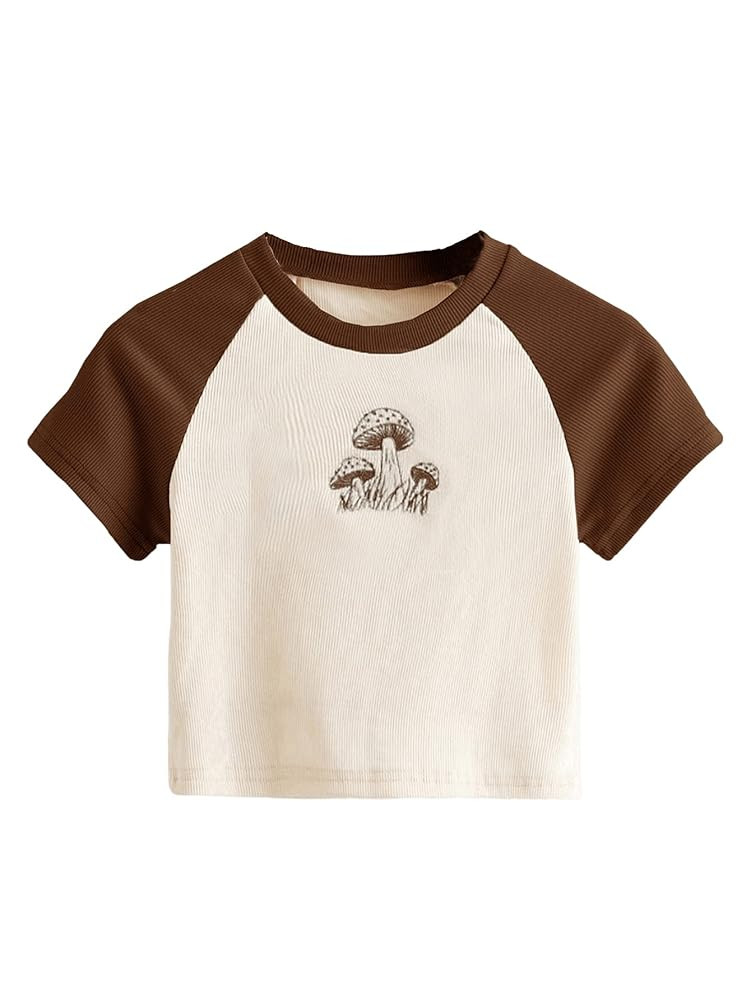 Women's Graphic Print Round Neck T Shirt Short Sleeve Crop Tee Tops