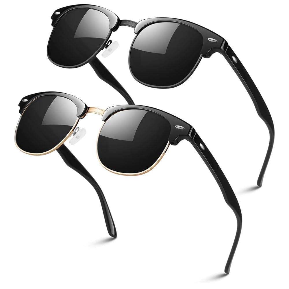 Polarized Semi Rimless Sunglasses for Men Women, Classic Retro Shades Half Frame Driving Sun Glasses UV Protection Amazon's Choice