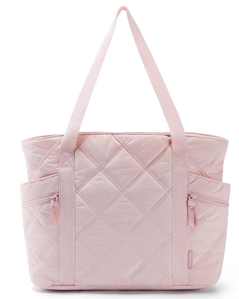 BAGSMART Tote Bag for Women, Puffer Work Tote with Zipper, Travel Essentials Quilted Nurse Travel Hospital Bag