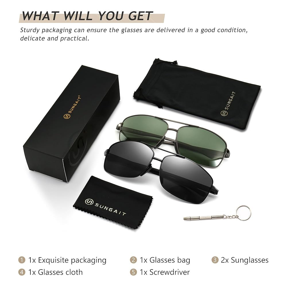 Ultra Lightweight Rectangular Polarized Sunglasses UV400 Protection