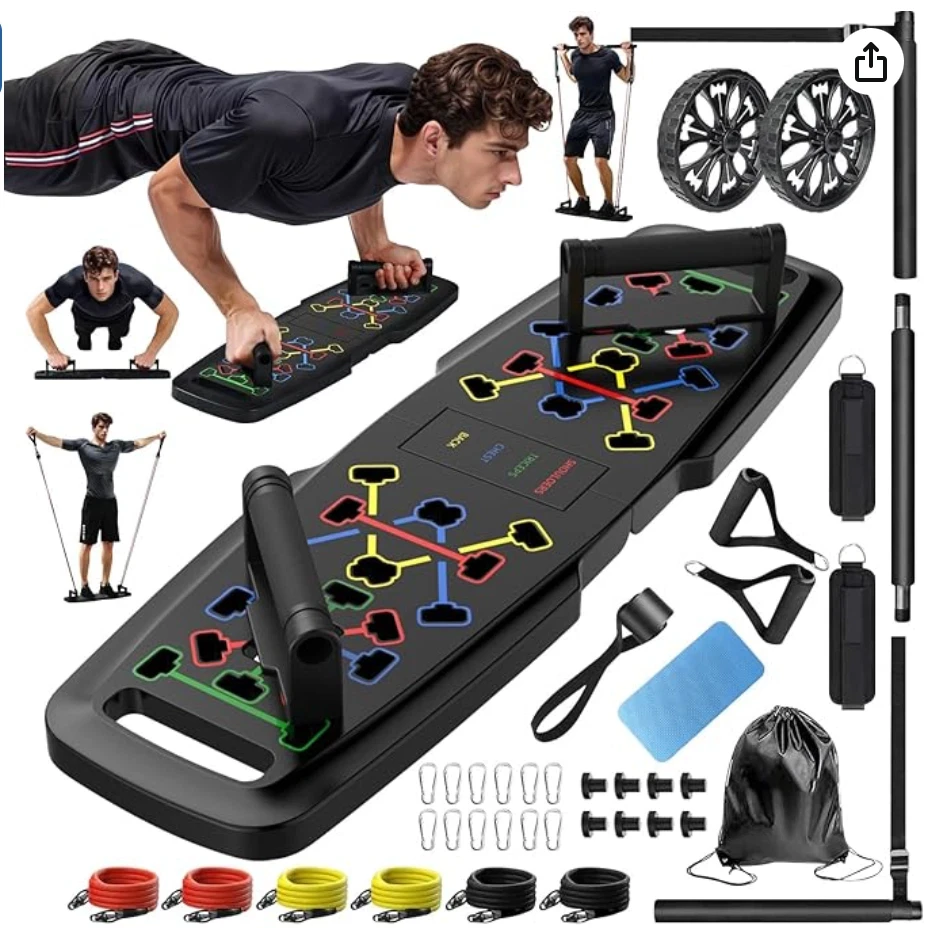 Push up Board,Home Gym,Portable Exercise Equipment,Pilates Bar and 20 Fitness Ac